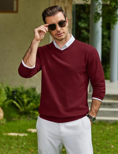 Image of COOFANDY Mens Casual V Neck Sweater Knit Slim Fit Long Sleeve Pullover Top