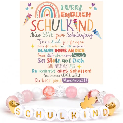 iZoeL Einschulung Geschenk Mädchen Schutzengel Geschenk 2026 Schulkind Schultüte Füllung Schulanfang Geschenk Armband Glücksbringer mit Grußkarte Geschenkbox