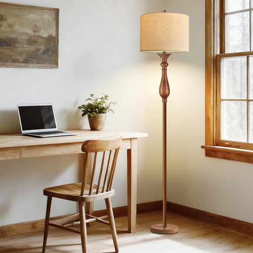 Image of Wood Floor Lamps for Living Room Farmhouse Boho Floor Lamp with Remote Control & 3 Color Temperature,Dimmable Vintage Floor Lamp Mid Century Modern Standing Lamp Pole Tall Floor Lamp Bedroom Corner