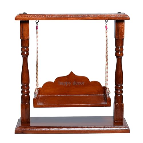 Image of Premium Polished Sheesham Wooden Laddu Gopal Jhula, Shri Krishna Swing Kanhaji, Thakurji, for Bal Gopal Idol, (Size:- 13 inchx12 inchx7 inch), Seat Size :- (8 inchx6 inch) 0 to 4 no Gopal ji (Royal Temple Jhula)