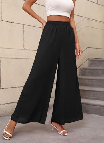 Women's Chiffon Dress Palazzo Pants Beach Wide Leg Elastic Waist Trouser Elegant Flowy High Waisted Ladies Lounge2