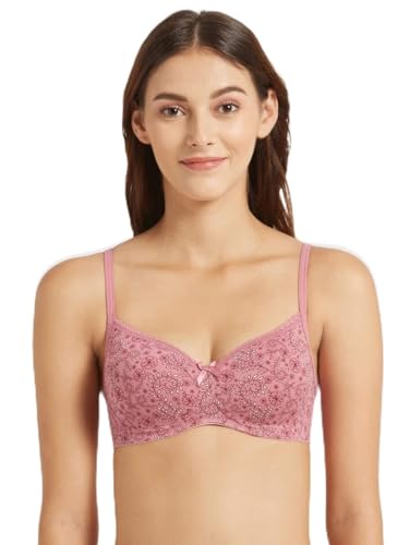 Image of Jockey 1723 Women Wirefree Padded Super Combed Cotton Elastane Stretch Medium Coverage T-Shirt Bra with Lace Styling