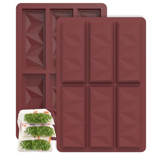 Molde Tableta Chocolate,Silicona Moldes de Chocolate,Moldes de Silicona para Manualidades, Juego de Moldes Antiadherentes de Silicona Rectangular,para hornear dulces de chocolate (2 Piezas - Rosso)