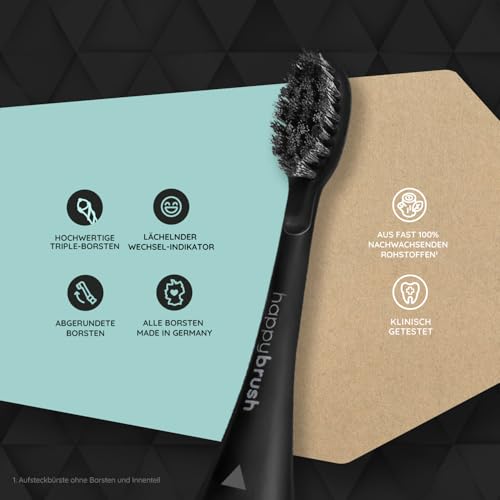 happybrush® Nachhaltige Aufsteckbürsten für elektrische Schall-Zahnbürste Eco VIBE 3 - Allblack - 3x3 Stück – Bild 3