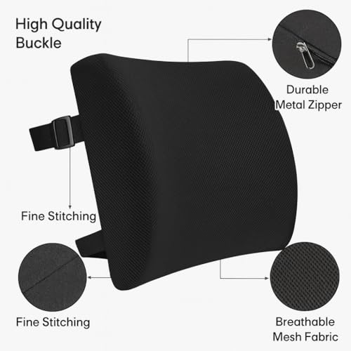 Image of Homerz Ergonomic Lumbar Support Cushion for Office Chair & Car Seat | Orthopedic Memory Foam Backrest for Long Sitting & Back Pain Relief (Lumbar Back Seat)