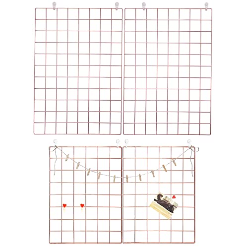 GBYAN 4Pack Wall Grid Wire Photo Grid Panels Memo Board Wall Organizer for Memo, Photo Display, Rose Gold