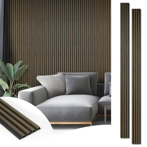 Art3d 8-Pack WPC Wood Slat Wall Panel for Interior Décor, 3D Wood Fluted Acoustic Paneling for Living Room Bedroom Home & Office Accent Wall Decor - 96 x 6 Inch Ebony