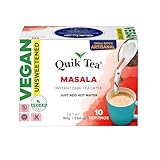 QuikTea Instant Unsweetened Vegan Masala Chai Tea Latte – 10 Count, classic latte with authentic chai spices, low Caffeine, no artificial colors, flavors, preservatives – Just Add Hot Water