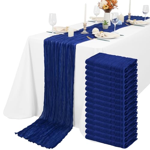 Lykoow 15 Packs Cheesecloth Table Runner Royal Blue,10 Ft Blue