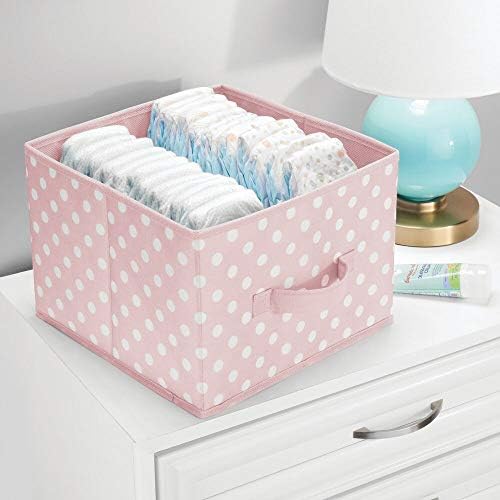 mDesign Set of 6 Fabric Storage Bins Polka-Dot Fabric Storage Cubes for Storage in Children's Rooms Storage Cube Boxes Made from Synthetic Fabric for Toys, Clothes etc. Pink/White