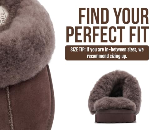 Image of Project Cloud Genuine Leather Slippers for Women with Genuine Fur Lining, Non-Slip Indoor /Outdoor Clog Mule Slippers, Memory Foam Insole