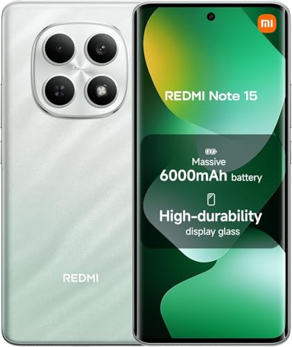 XIAOMI REDMI Note 15-8+256GB Smartphone, 6.77" FHD+ AMOLED Display, MediaTek Helio G100-Ultra, 108MP Camera, 6000mAh Battery, Charger Not Included, Green (ES Version)