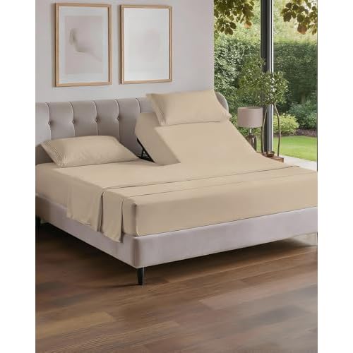 Flex Top Split Head King 4 Piece Sheet Set - Ultra-Soft, Breathable & Cooling Bed Sheets Set - Hotel Luxury Bedding for Women & Men with Deep Pockets - Wrinkle Free & Fade Resistant - Oeko-T