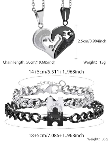 MIFXI 2sets Couples Matching His and Hers Heart Pendant Bracelets Necklaces2