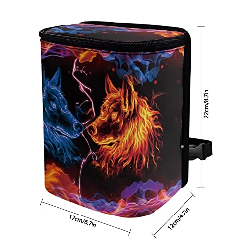 Image of DISNIMO Blue Flame Wolf Car Trash Can, Car Trash Bag Hanging Large Capacity Car Organizer and Storage with Adjustable Straps, Leakproof Trash Bin Interior Car Stuff Storage