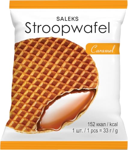 Stroopwafel con Caramelo | Galleta Holandesa | Pack 30 x 33 g | Snack Individual Sin GMO | Ideal para Café, Trabajo o Merienda