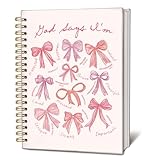 LIANGW Coquette Pink Bow Christian Notebook, God Says I am Christian Journal for Women, Bible Journal Notebook, Church Notes Notebook, Prayer Journal, Hardcover Spiral Notebook Journal 5.5x8.3 Inch