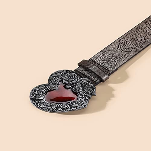 Engraved Flower Buckle Belt Vintage Western Belt Belt Vintage Heart Buckle Belt Embossed Leather Belt Jeans Belt4
