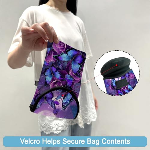 Image of Neoprene Cell Phone Sleeve Pouch Case Bag with Crossbody Strap Neck Lanyard for Women 7.5 X 4.3 in Purple Butterfly