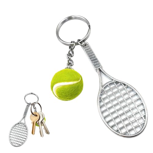 Llavero Raqueta de Tenis, Mini Pelota de Tenis, Deporte de Metal Para Amantes del Padel y Deportes - Regalo Creativo Para Hombres, Mujeres, Niñas