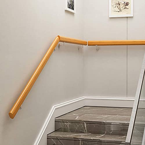 Rampe d'escalier en bois naturel avec support mural de sécurité - 2