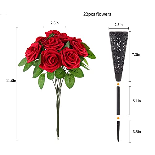 Ruteck Artificial Cemetery Flowers With Grave Vases Fake Rose Silk Floral Decor For Diy Funeral Graveside Memorial Indoor Outdoor Garden Lawn Tombstone, Red (Tr-Fl002) #TOP3
