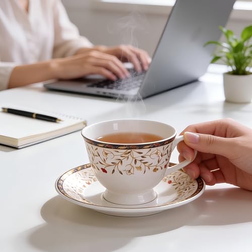 Image of U.P.C. Cup with Saucer Set of 12 Pcs | Tea /Coffee Cups | Ceramic | Microwave & Dishwasher Safe | Bone-Ash Free | Extra Strong | Super Light | Crockery Set Ideal for Daily (Cup-white-31)