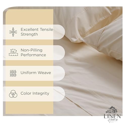 Image of Linen Home 2-Pack King Sheet Set, 100% Cotton Percale Bedding, 8-Piece Value Bundle, Deep Pocket Cooling Bed Sheets for Hot Sleepers, Breathable & Crisp Hotel Quality, Long-Staple Cotton, Ivory