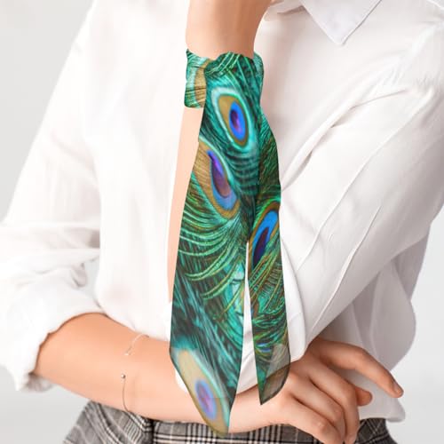 Peacock Feather Printing 23.6" Silk Like Head Scarf Fashion Square Neck Scarfs for Women Hair Scarves Gift3