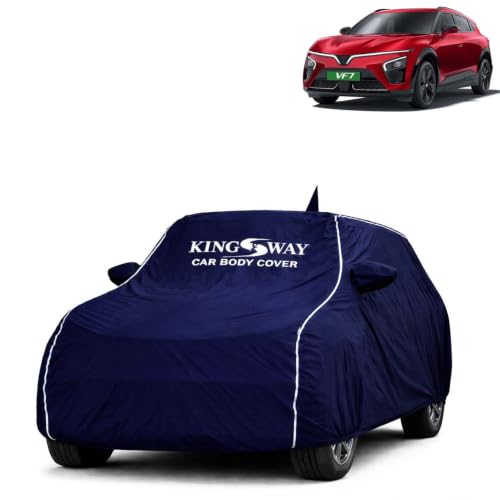 Image of KINGSWAY Super Waterproof Car Cover Only with VinFast VF 7 (Year 2026 Onwards - All Model) | Mirror and Antenna Pockets | All Weather Car Body Cover with Silver Piping | Blue