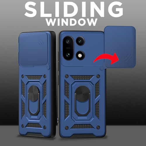 Image of Outlouders Back Cover for OnePlus 15 5G | D10 Tough Armor 360 Protection Case with Sliding Camera Shield & Ring Holder Stand Bumper Case (Blue)