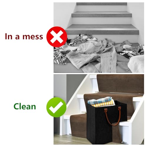 Treppen Organizer Korb aus Filz, Treppenkorb Stufenkorb, Faltbarer L-Form Treppenorganizer, Treppenkörbe Große, Treppenkorb mit Kunstleder-Griffen Treppenkorb für Wäsche, Spielzeug, Möbelwaren