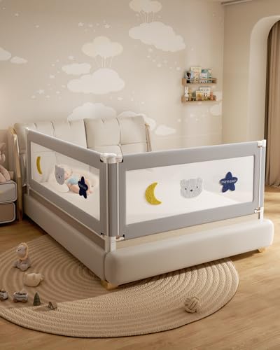 ONEYA BABY Paquete de 2 rieles de cama para niños pequeños con altura ajustable para cama de tamaño matrimonial, gris, 74.8 x 54 pulgadas