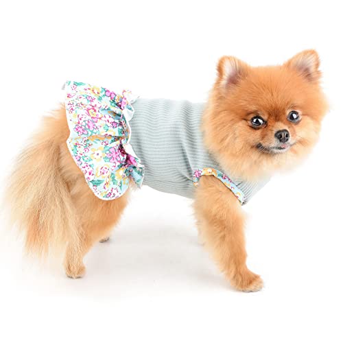 PAIDEFUL Dog Flowers Dress for Small Medium Dogs Cats Female Girls Soft Cotton Vest Tee Ruffled Skirt Breathable Tank Tops Puppy Chihuahua Yorkie Clothes T Shirts Pet Spring Summer Wearing Green XS - Image 3