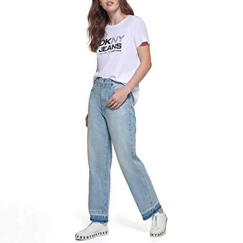 DKNY Women's Basic Essential Wide Leg Straight Jeans2