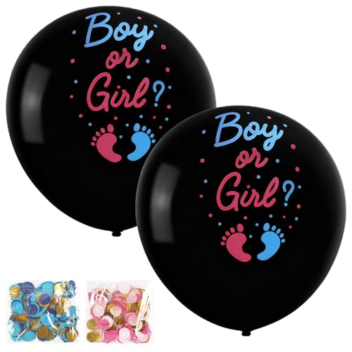 2SET Gender Reveal Balloons Baby Decorations Large Latex with Pink and Blue Confetti Pins and Ribbon for Baby Reveal Party Supplies Gender Reveal Balloon Box Celebration