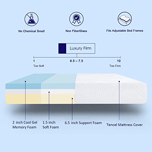 Sunrising Bedding 10" Gel Memory Foam Mattress In A Box King Size, Firm, No Harmful Chemicals, No Fiberglass, Adjustable Bed Frame Compatible, Assembled In Usa,120-Night Free Trial, 20-Year Warranty #TOP1