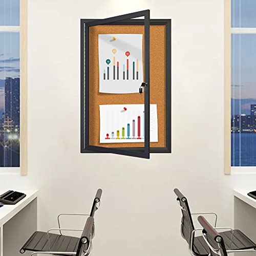 Outdoor Bulletin Board Kbw Weatherproof Enclosed Cork Bulletin Board With Glass Lockable Door, Black Aluminum Framed Wall-Mounted Display Case Corkboards For Office School (36 X 24 Inch) #TOP4