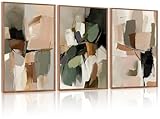 CHDITB Modern Abstract Framed Canvas Wall Art Set, Minimalist Wall Decor, Neutral Pastel Illustration Artwork Vintage Aesthetics Painting, Large 3 Piece Art Prints for Living Room, Bedroom 24'x36'x3