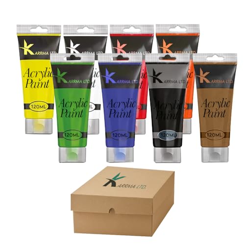 Pintura acrílica,Juego de 8 tubos de pintura acrílica de 120 ml, alto contenido de pigmentos de color, alta cobertura y pintura acrílica de secado rápido de Karrma Ltd (pinturas acrílicas)