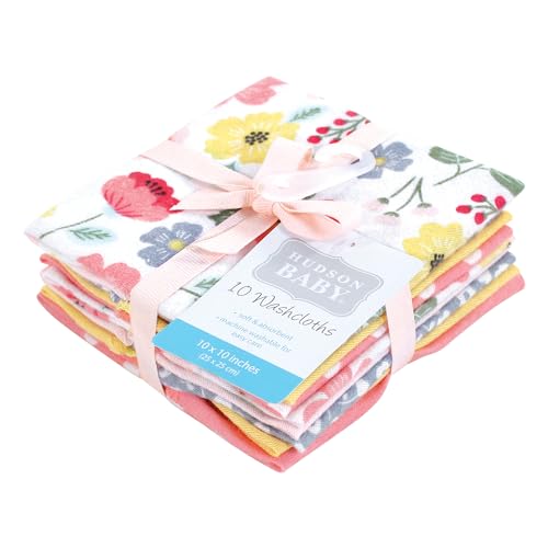 Image of Hudson Baby Unisex Baby Flannel Cotton Poly Washcloths, Modern Botanical 10 Pack, One Size