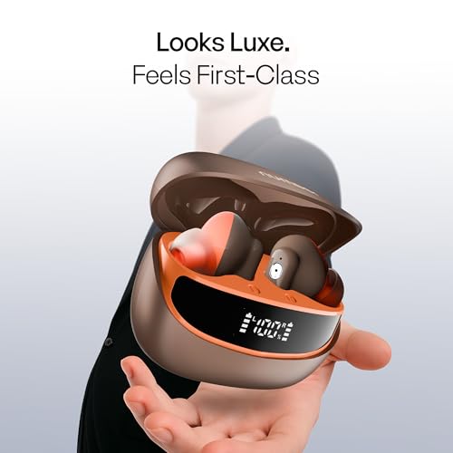 Image of Number Navo Buds Z1 TWS Earbuds,72H Playtime,Digital Display Case,Quad-Mic ENC,Dual Pairing,Hi-Bass 13mm Drivers,Quick Charge,35ms Low Latency,IPX5,Touch Controls,(Autumn Mocha),Brown
