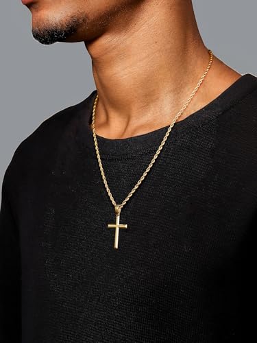 NORBU 18K Gold Over S925 Cross Necklace for Men with Greeting Card, Hypoallergenic Durable Stainless Steel Rope Chain, Christian Religious Gifts for Men3