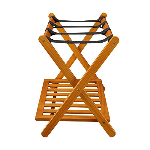 Casual Home Foldable Solid Wood Fully-Assembled Luggage Rack, 26.75"Wide with Shelf, Honey Oak