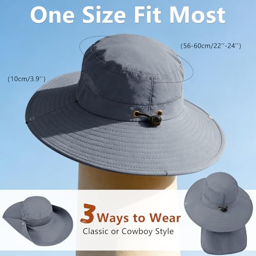 Sun Hats for Men Women Fishing Hat with Neck Flap,UPF 50+ Sun Hat Waterproof Wide Brim Bucket Hats for Safari Hiking - Image 4