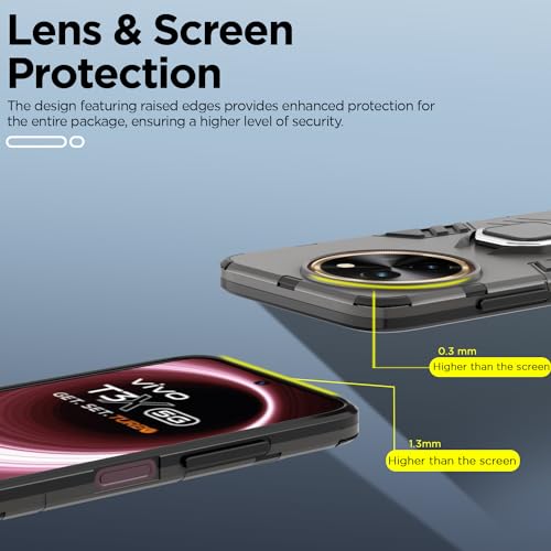 Image of Pikkme Vivo T3x 5G / Vivo Y200i 5G Back Cover | D5 Tough Armor Bumper | 360 Protection Case | Ring Holder Stand Case for Vivo T3x 5G / Vivo Y200i 5G (Black)