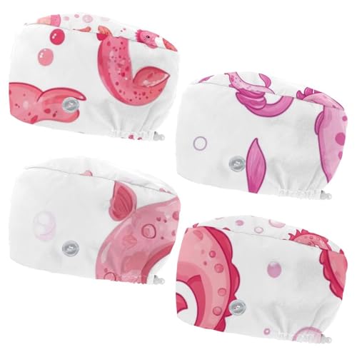 Cute Pink sea Horse (1) Pattern Decor Safety Head Protection Caps, 4 Pack Ergonomic Lightweight Caps for Industrial Household Use