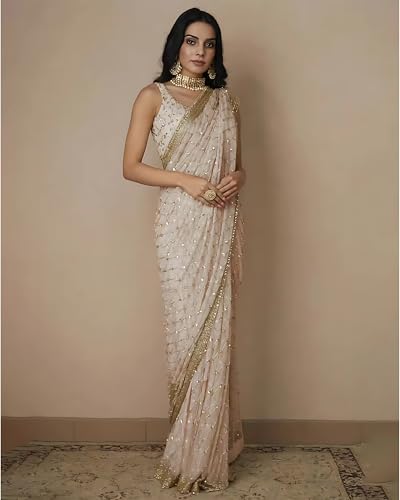 Image of VAIRAGEE Women Soft Net Silk Jari Square Shape Embroidery & Sequence Work Saree With Unstiched Blouse(6097)