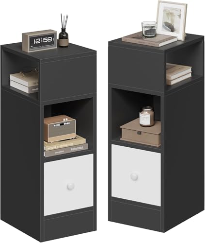 EUGAD Mesitas de Noche Pack 2, con 2 Compartimentos y 1 Cajón, 25x30x66 cm, Mesita Auxiliar para Salon y Dormitorio, Estilo Moderno, Madera, Gris Oscuro, 0010CTG-2