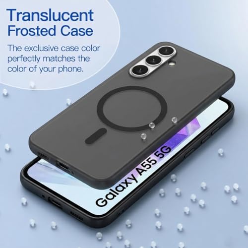 Image of DIZORO Matte Case for Samsung Galaxy A55 Compatible with MagSafe, Camera Lens Full Protection, Shockproof Translucent Frosted TPU Soft Phone Cover, Anti-Fingerprint (Black)